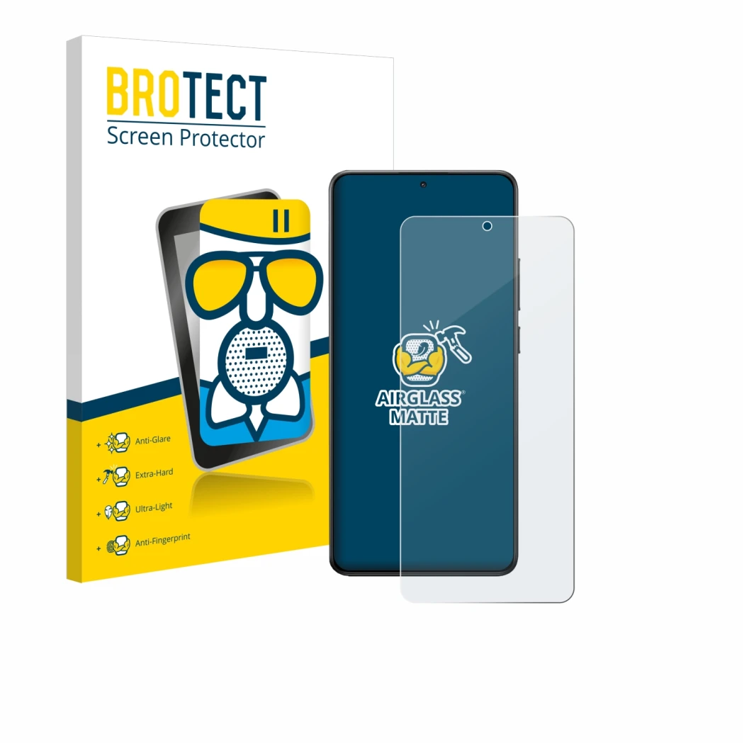 Front side of a product packaging with the brand logo BROTECT. Next to it is the device Xiaomi Poco X7 Pro shown with the corr