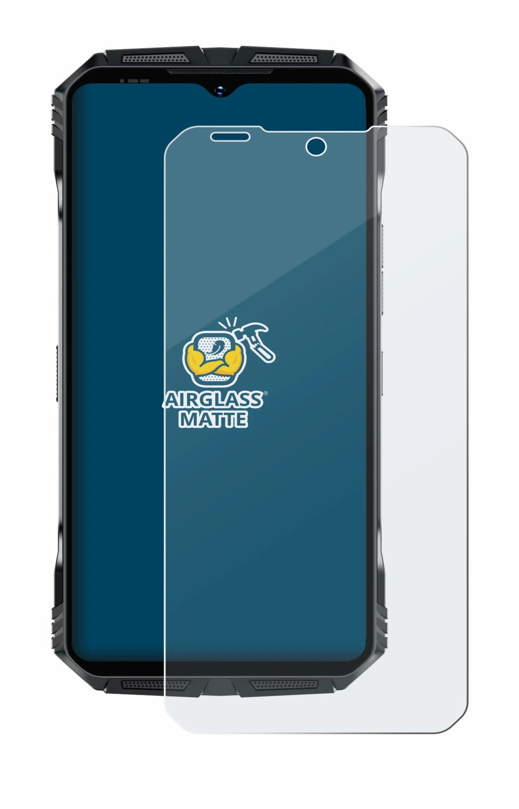 Image of the device Doogee S118 Pro with a wide variety of screen protectors.