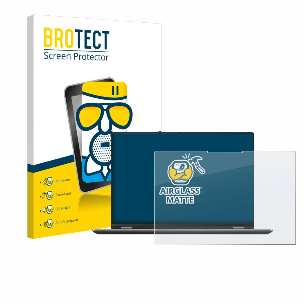 Front side of a product packaging with the brand logo BROTECT. Next to it is the device ASUS Vivobook S 16 Flip TP3607SA-RJ022