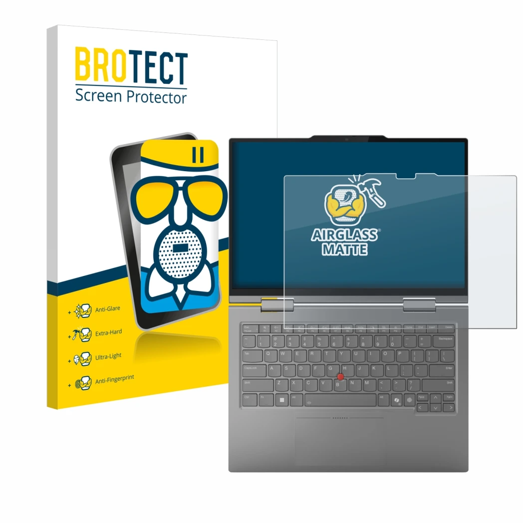 Front side of a product packaging with the brand logo BROTECT. Next to it is the device Lenovo ThinkPad X1 2-in-1 Gen 10 14