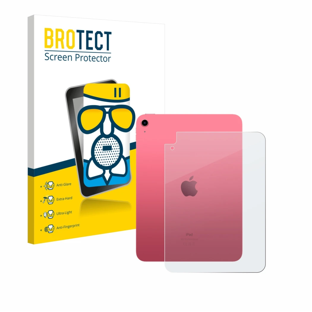 Front side of a product packaging with the brand logo BROTECT. Next to it is the device Apple iPad A16 11