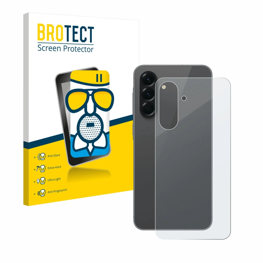 Front side of a product packaging with the brand logo BROTECT. Next to it is the device Samsung Galaxy A56 5G (Back) shown wit