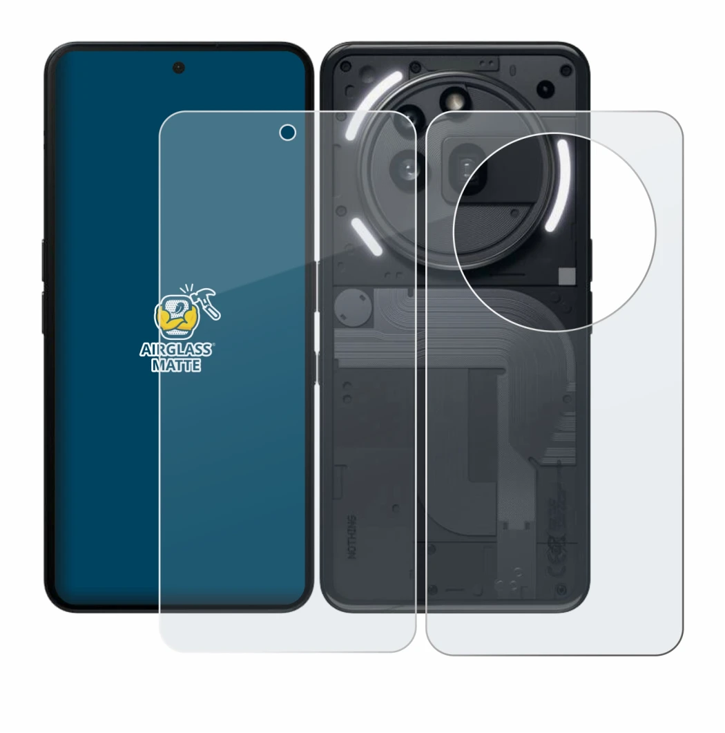 Image of the device Nothing Phone (3a) Pro (Front+Back) with a wide variety of screen protectors.