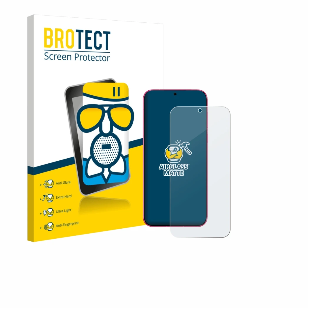 Front side of a product packaging with the brand logo BROTECT. Next to it is the device Huawei Pura 80 shown with the correspo