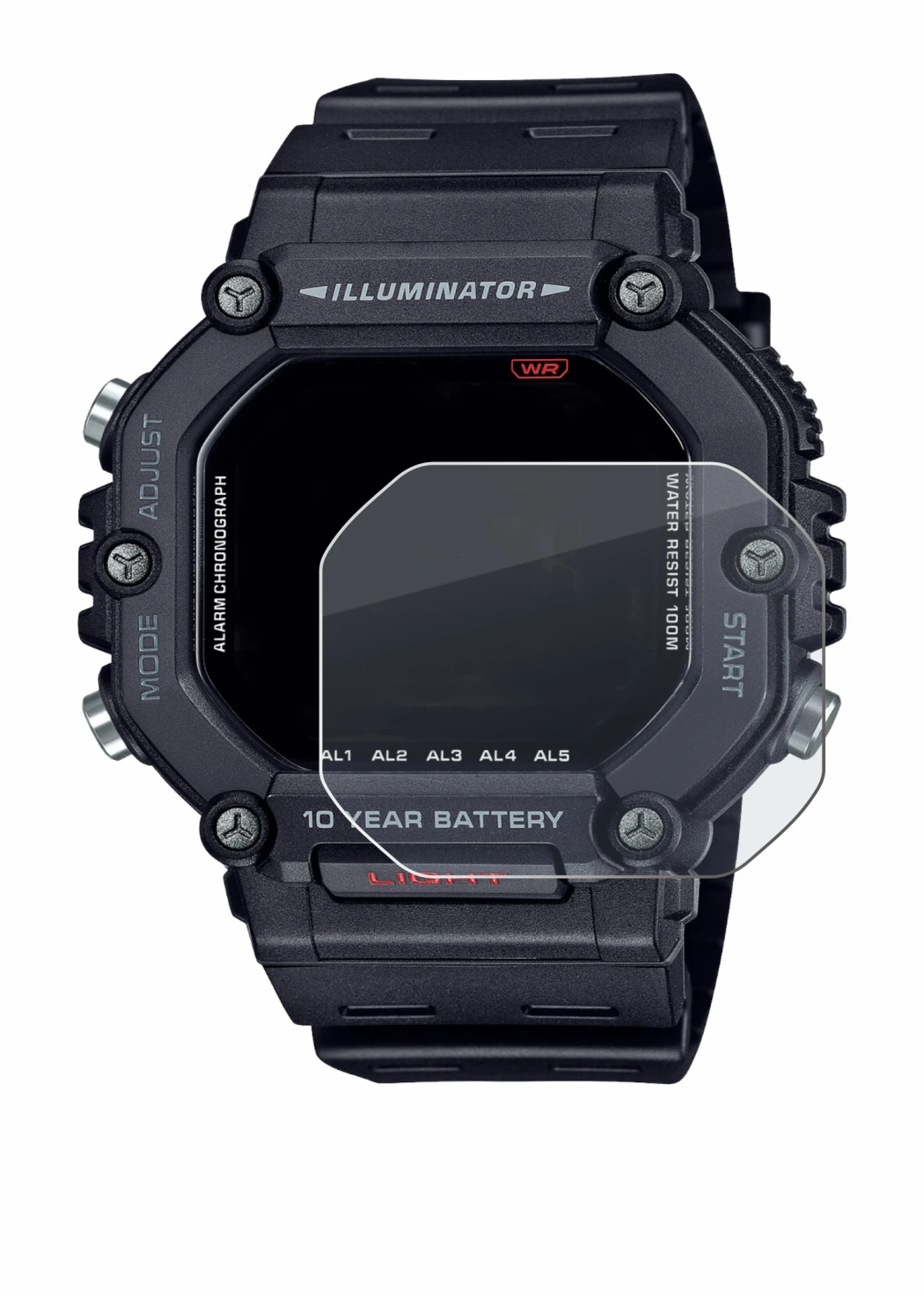 Image of the device Casio AE-1600H with a wide variety of screen protectors.