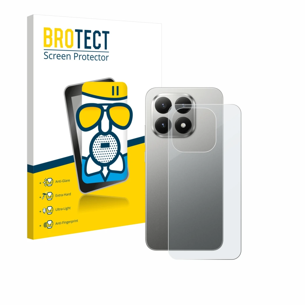 Front side of a product packaging with the brand logo BROTECT. Next to it is the device Xiaomi 15T (Back) shown with the corre