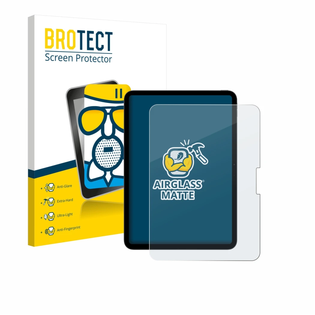 Front side of a product packaging with the brand logo BROTECT. Next to it is the device Apple iPad Pro 11