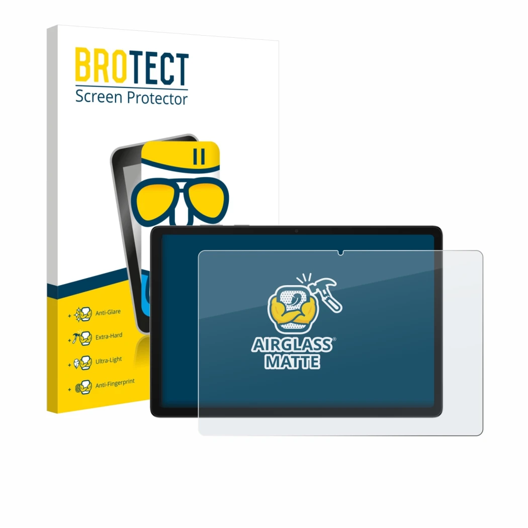 Front side of a product packaging with the brand logo BROTECT. Next to it is the device Samsung Galaxy Tab A11 Plus WiFi 11