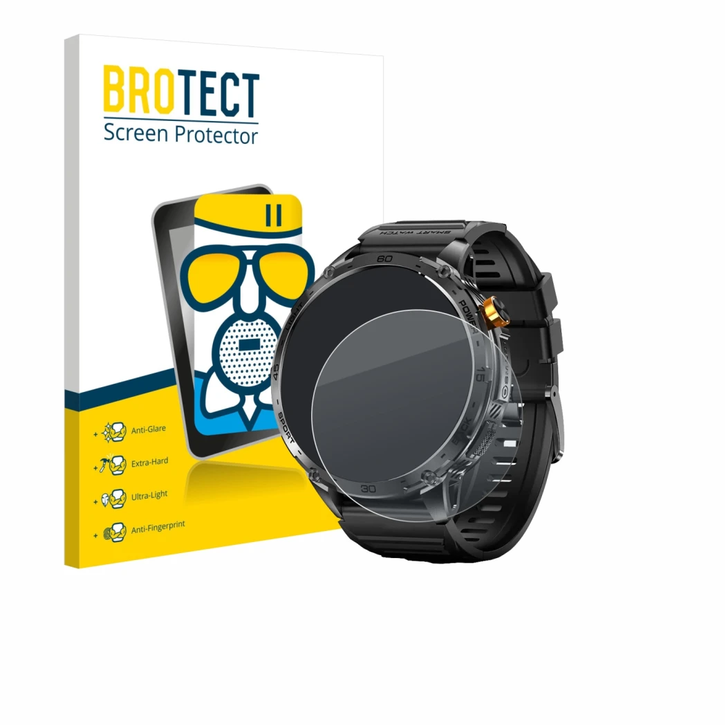 Front side of a product packaging with the brand logo BROTECT. Next to it is the device Stahlgear Zeus 2.0 1.75