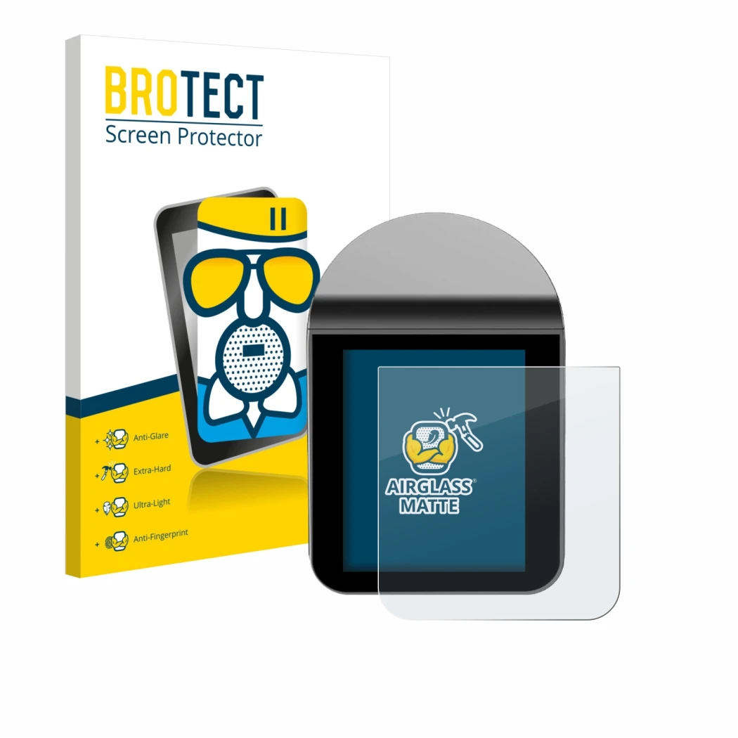 Front side of a product packaging with the brand logo BROTECT. Next to it is the device KitchenBoss G330 shown with the corres