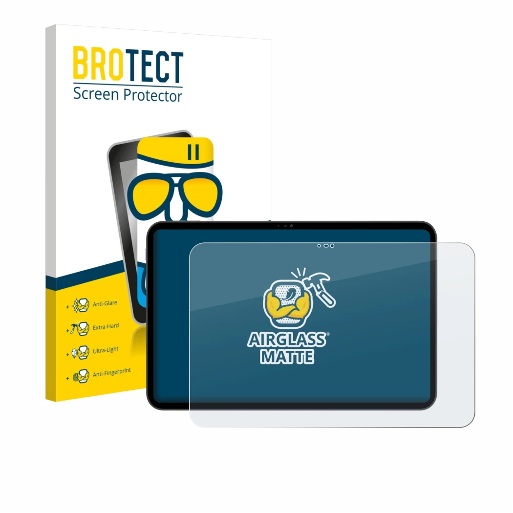 Front side of a product packaging with the brand logo BROTECT. Next to it is the device Blackview Oscal Pad 200 shown with the