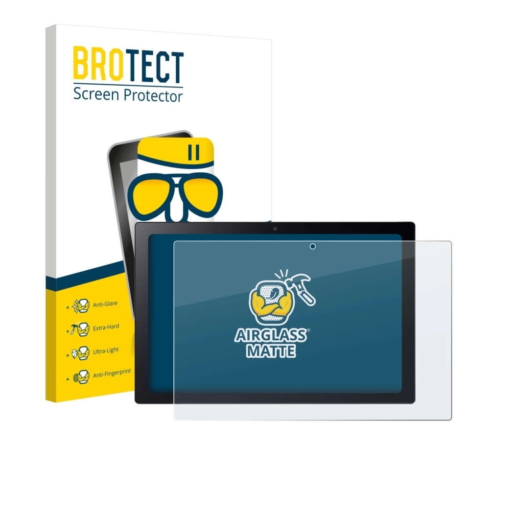 Front side of a product packaging with the brand logo BROTECT. Next to it is the device Acer Chromebook Tab 311 shown with the