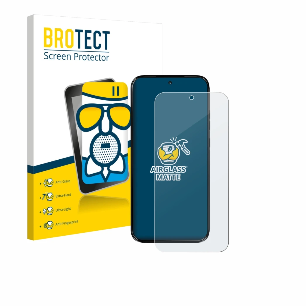 Front side of a product packaging with the brand logo BROTECT. Next to it is the device Motorola Moto G67 shown with the corre