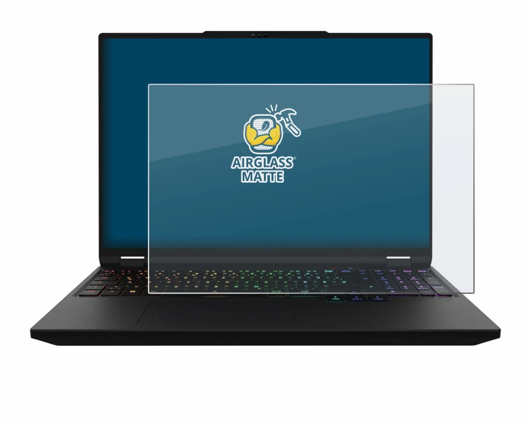 Image of the device XMG Apex 16 Max with a wide variety of screen protectors.