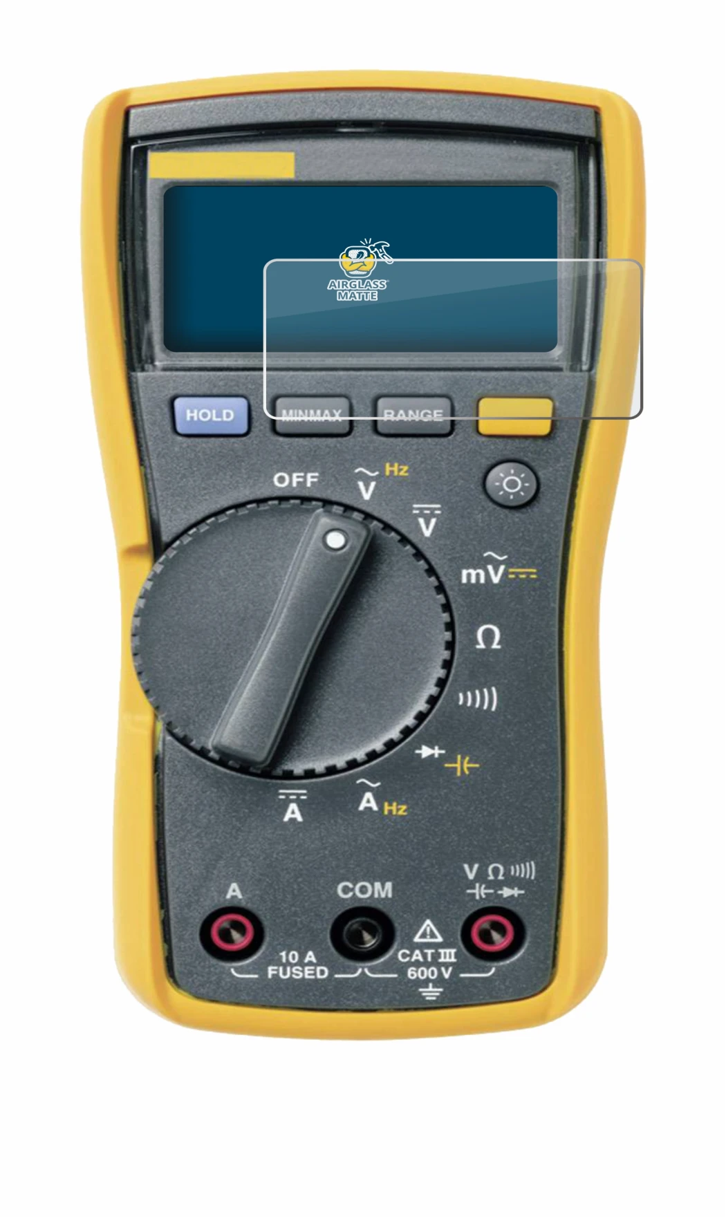 Image of the device Fluke 115 with a wide variety of screen protectors.