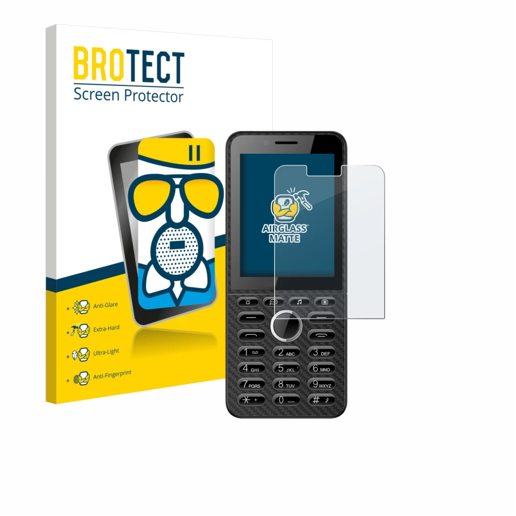 Front side of a product packaging with the brand logo BROTECT. Next to it is the device Energizer E288S shown with the corresp