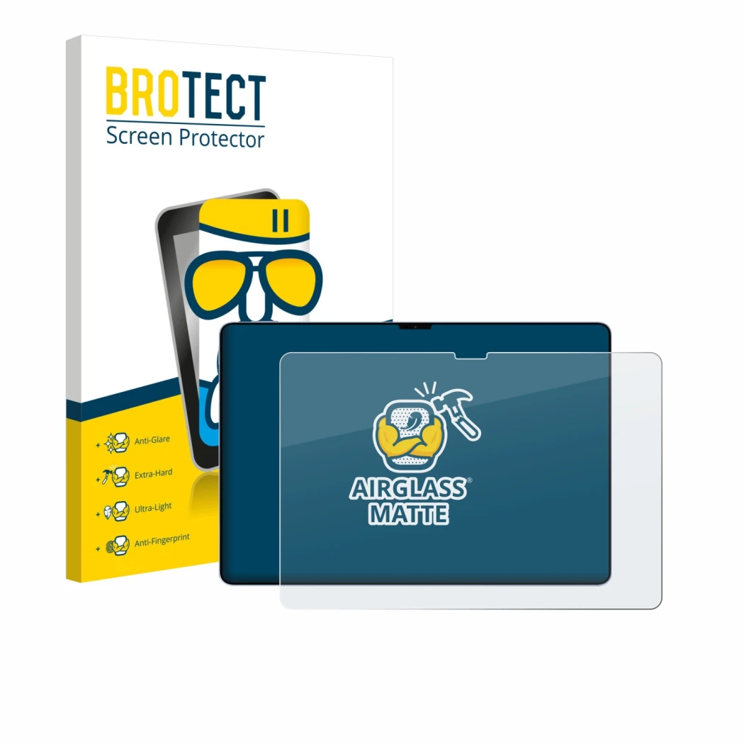 Front side of a product packaging with the brand logo BROTECT. Next to it is the device Xiaomi Pad 7 Ultra shown with the corr