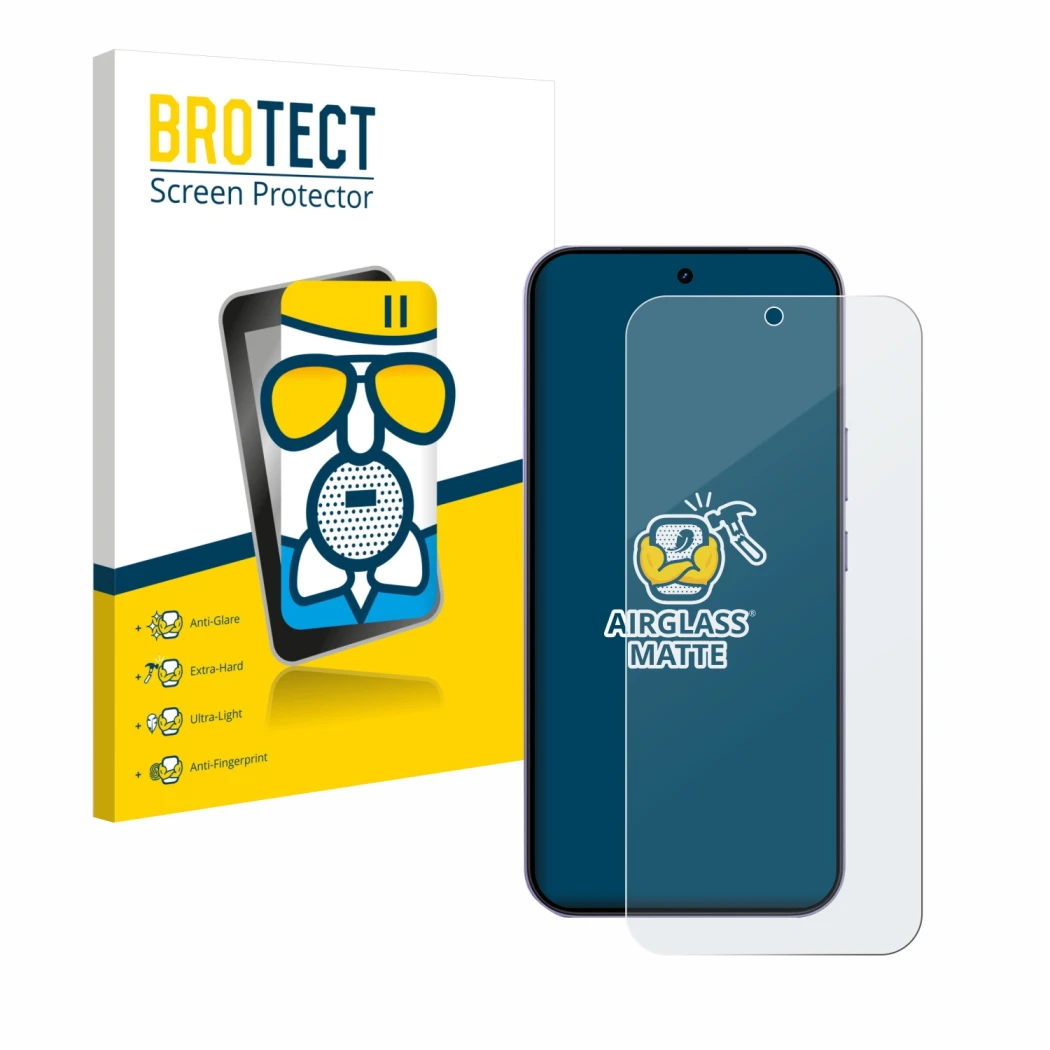 Front side of a product packaging with the brand logo BROTECT. Next to it is the device realme 16 Pro shown with the correspon