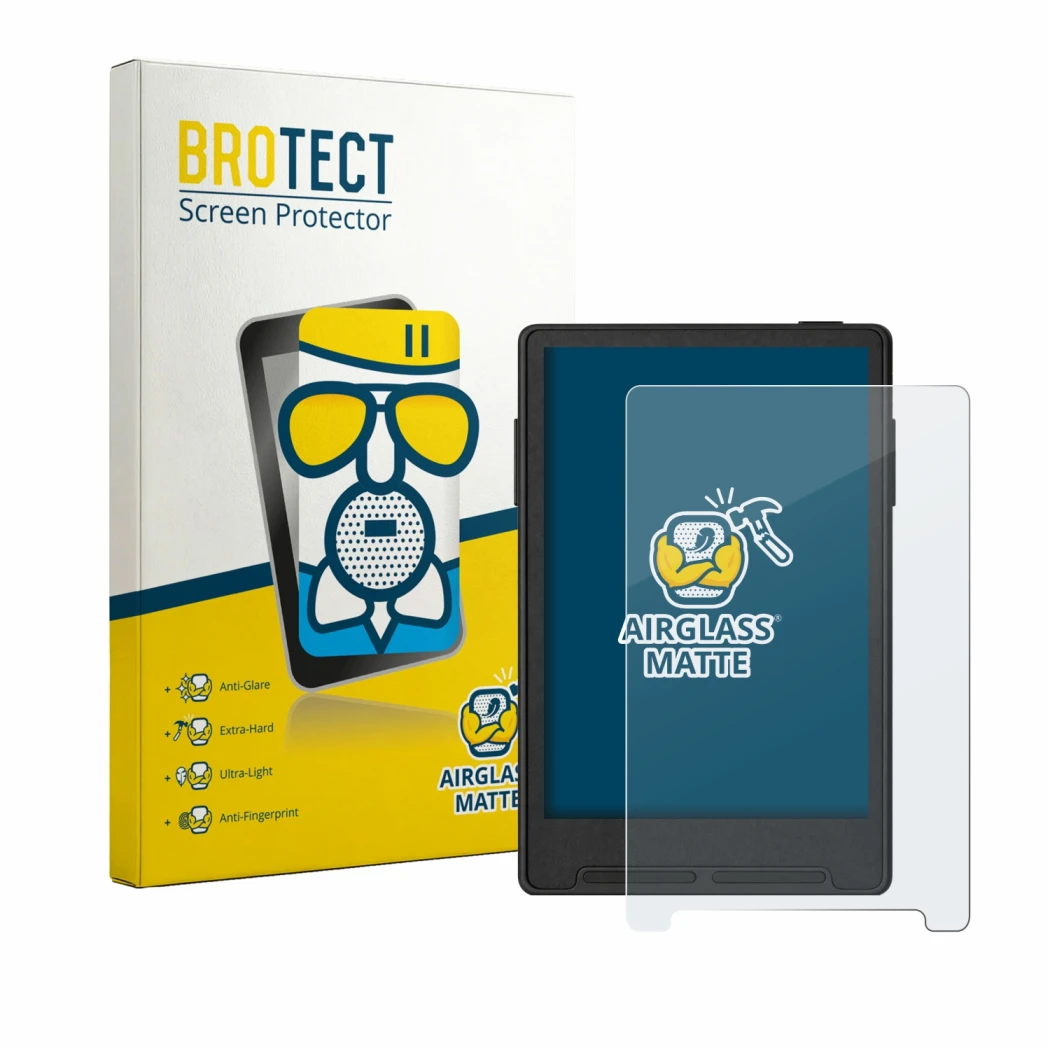 Front side of a product packaging with the brand logo BROTECT. Next to it is the device Xteink X3 shown with the corresponding