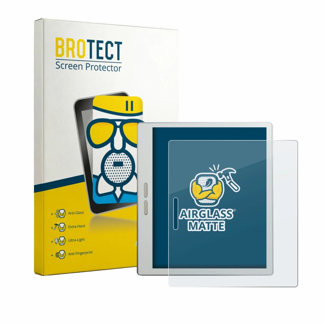 Front side of a product packaging with the brand logo BROTECT. Next to it is the device Bigme B7 Pro shown with the correspond