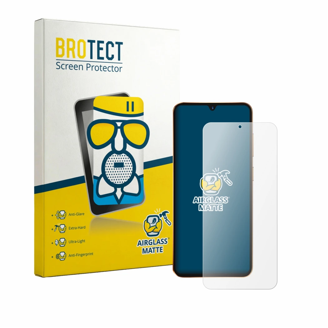 Front side of a product packaging with the brand logo BROTECT. Next to it is the device Hotwav A17 Pro Max shown with the corr