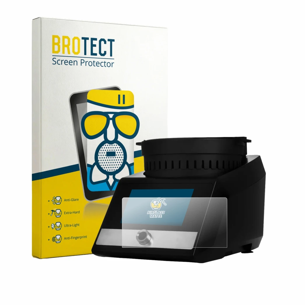 Front side of a product packaging with the brand logo BROTECT. Next to it is the device Panetti PrimoChef shown with the corre