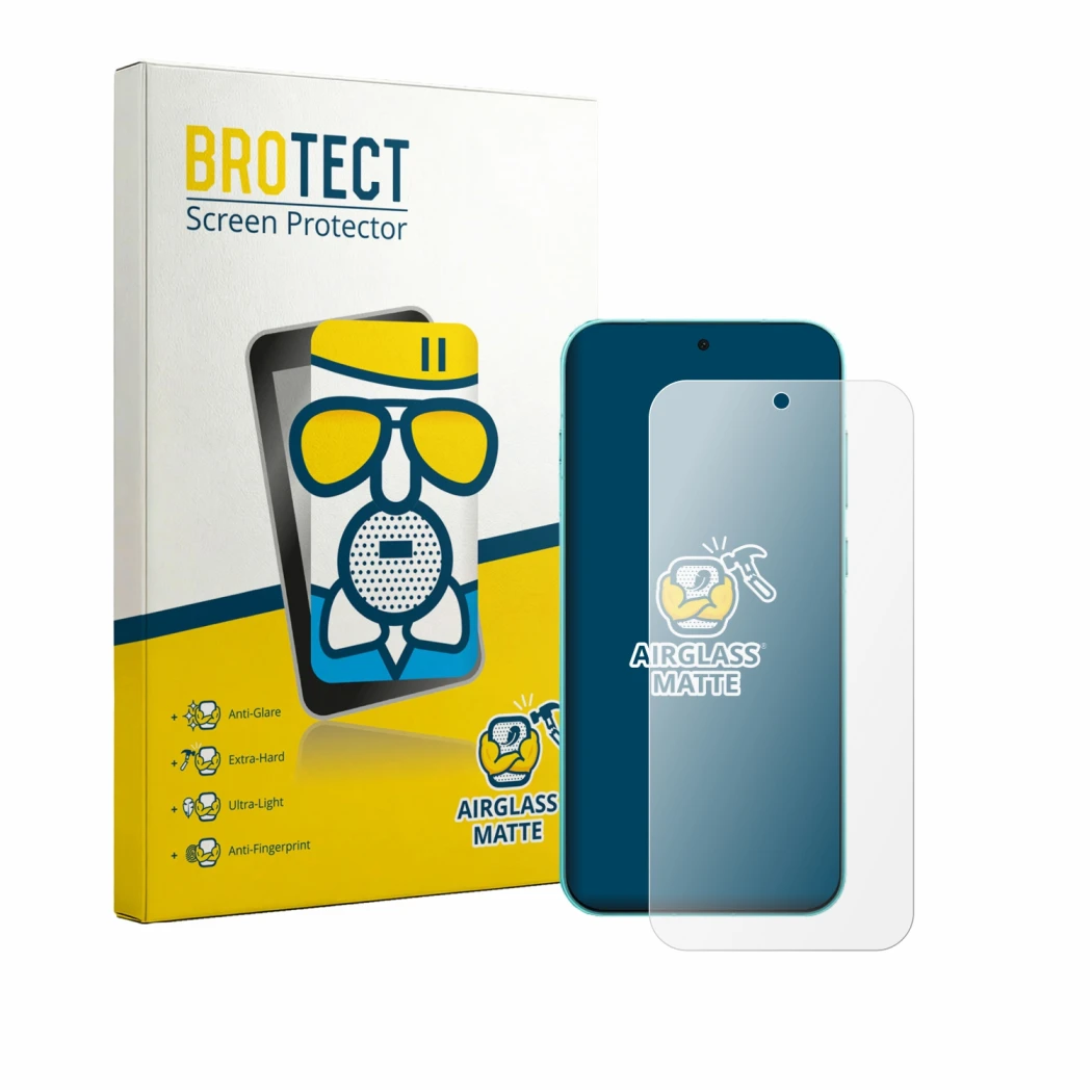 Front side of a product packaging with the brand logo BROTECT. Next to it is the device Oppo F35 Pro shown with the correspond
