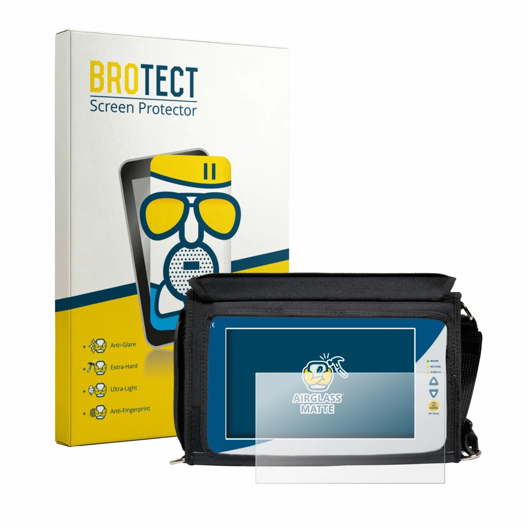 Front side of a product packaging with the brand logo BROTECT. Next to it is the device Rover EXA 9 shown with the correspondi