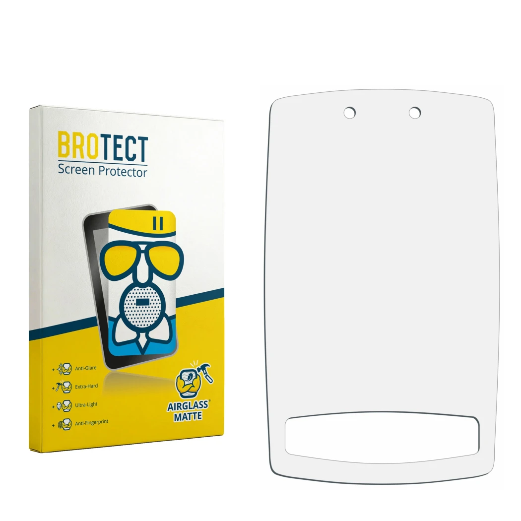 Front side of a product packaging with the brand logo BROTECT. Next to it is the corresponding screen protector.