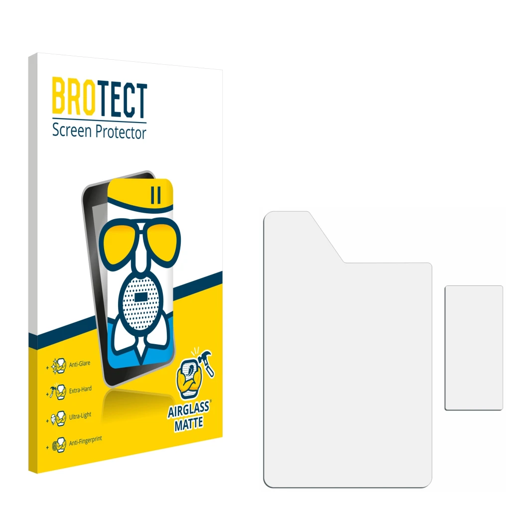Front side of a product packaging with the brand logo BROTECT. Next to it is the corresponding screen protector.