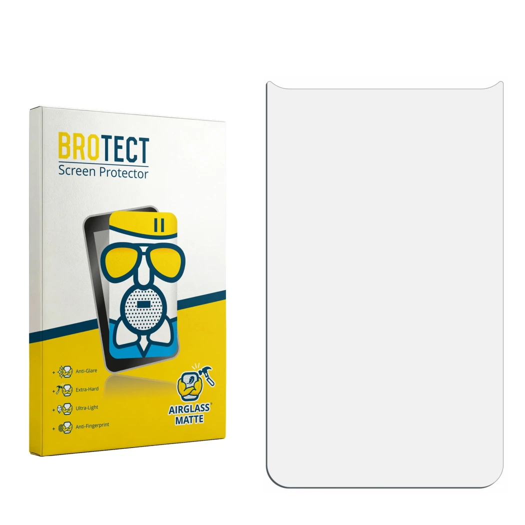 Front side of a product packaging with the brand logo BROTECT. Next to it is the corresponding screen protector.