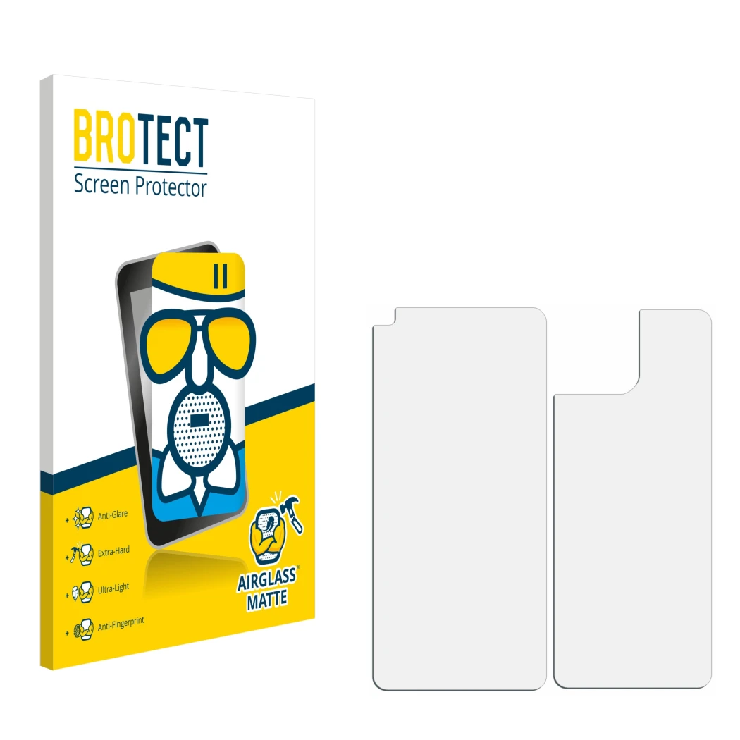 Front side of a product packaging with the brand logo BROTECT. Next to it is the corresponding screen protector.