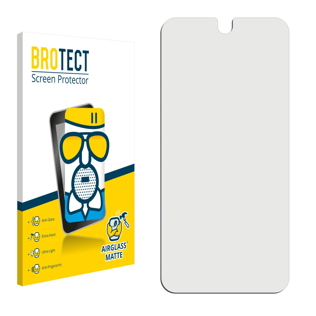 Front side of a product packaging with the brand logo BROTECT. Next to it is the corresponding screen protector.