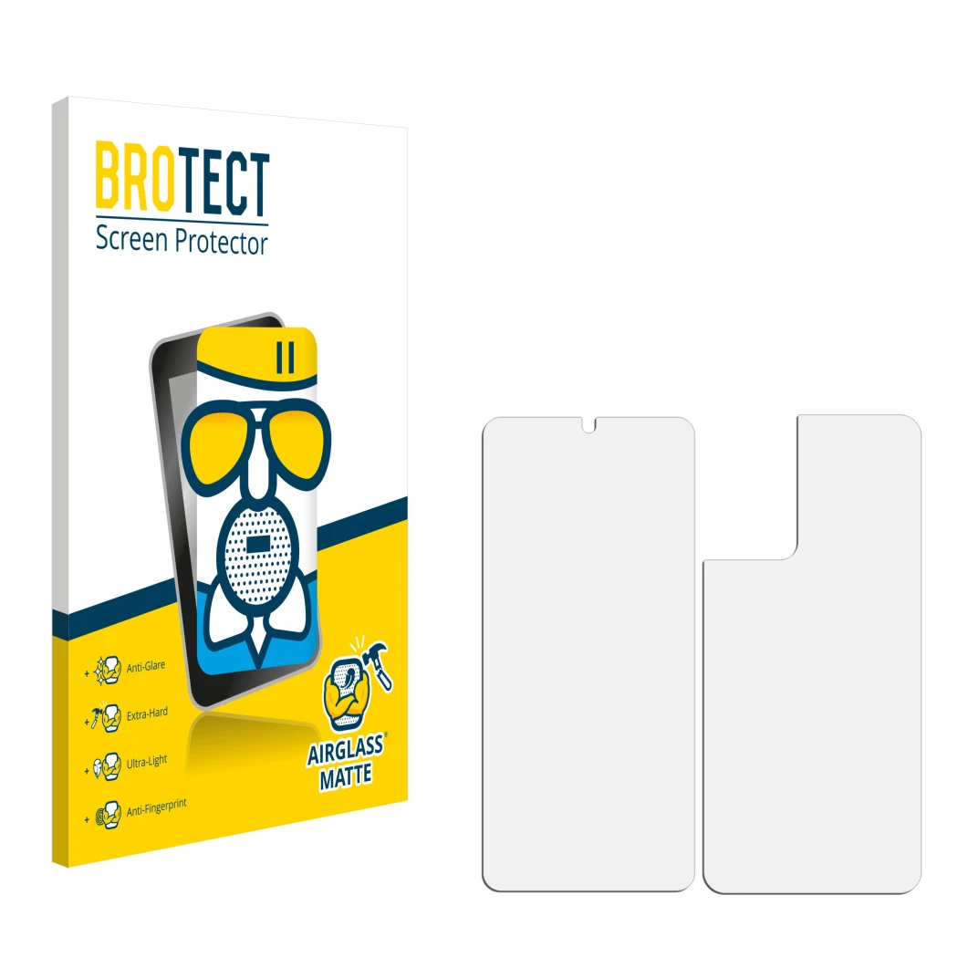 Front side of a product packaging with the brand logo BROTECT. Next to it is the corresponding screen protector.