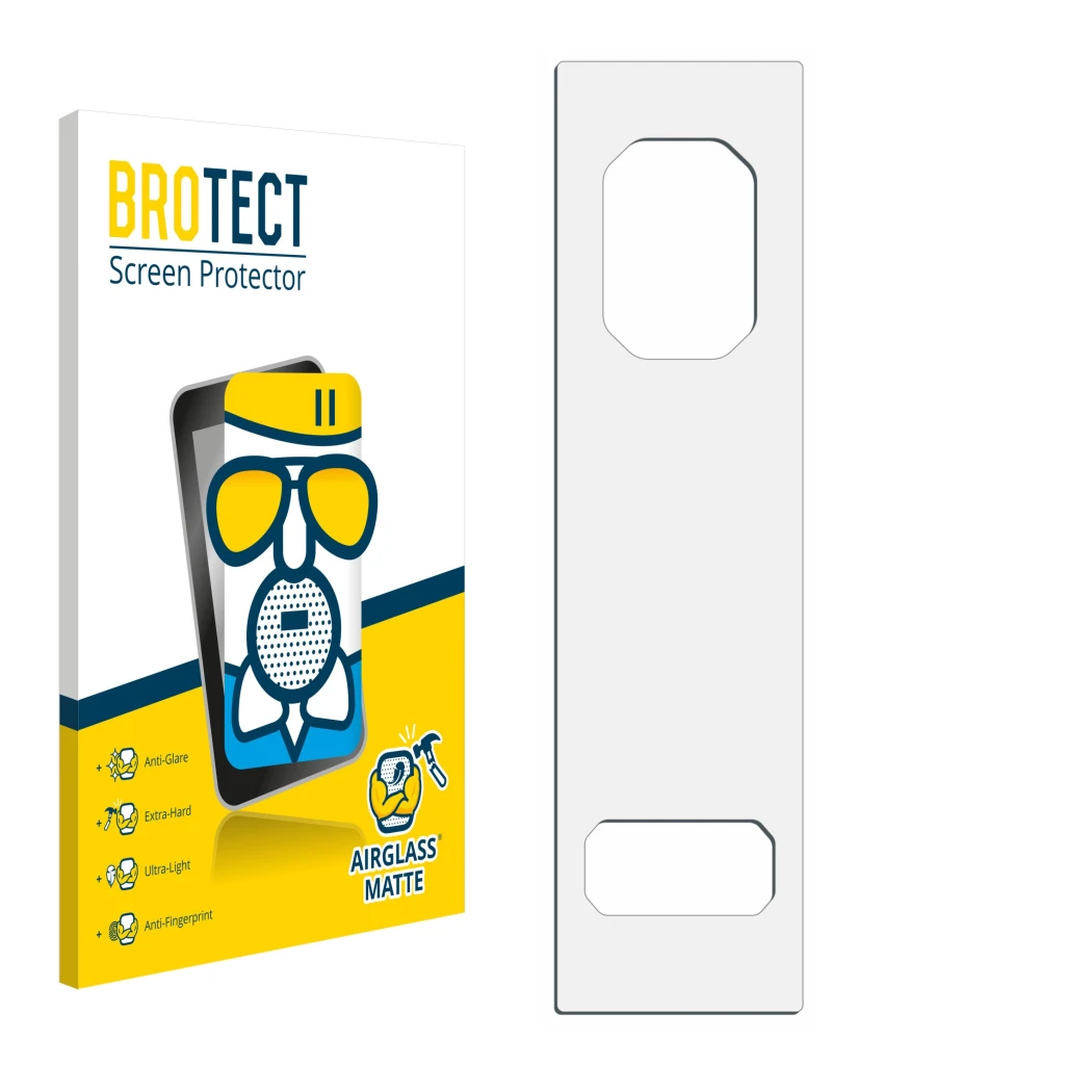 Front side of a product packaging with the brand logo BROTECT. Next to it is the corresponding screen protector.