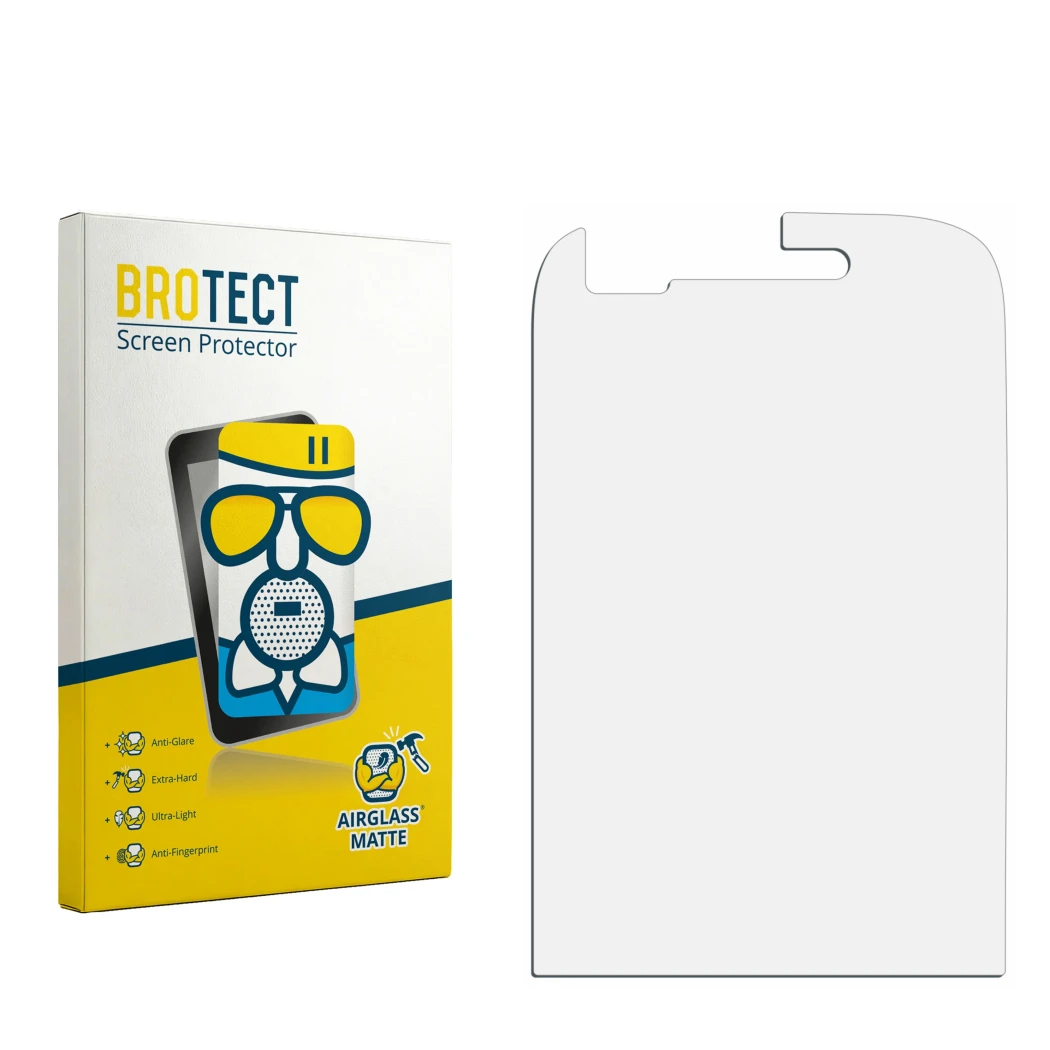 Front side of a product packaging with the brand logo BROTECT. Next to it is the corresponding screen protector.