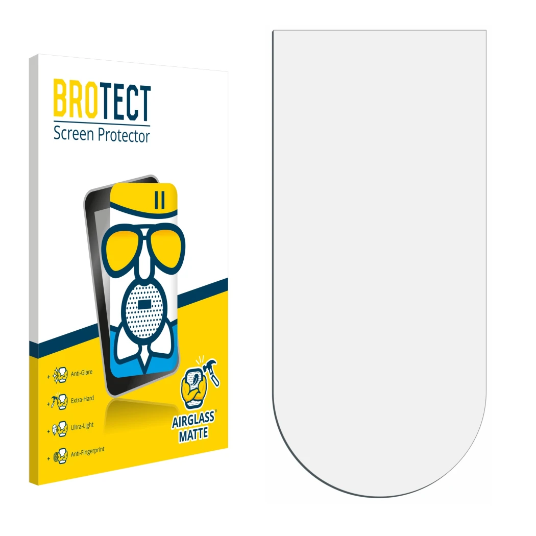 Front side of a product packaging with the brand logo BROTECT. Next to it is the corresponding screen protector.