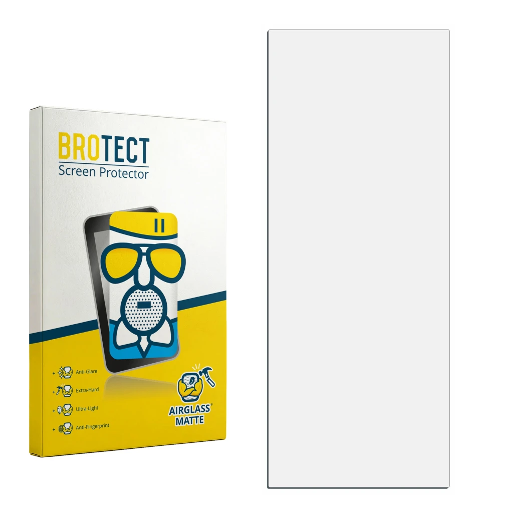 Front side of a product packaging with the brand logo BROTECT. Next to it is the corresponding screen protector.