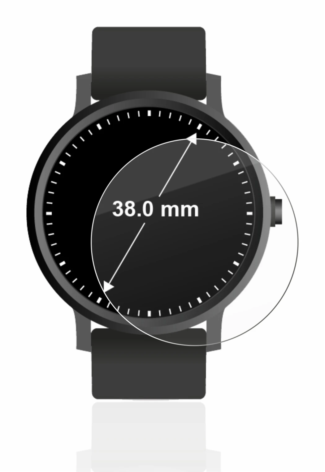 Image of the device Watches (Circular, ø: 38 mm) with a wide variety of screen protectors.