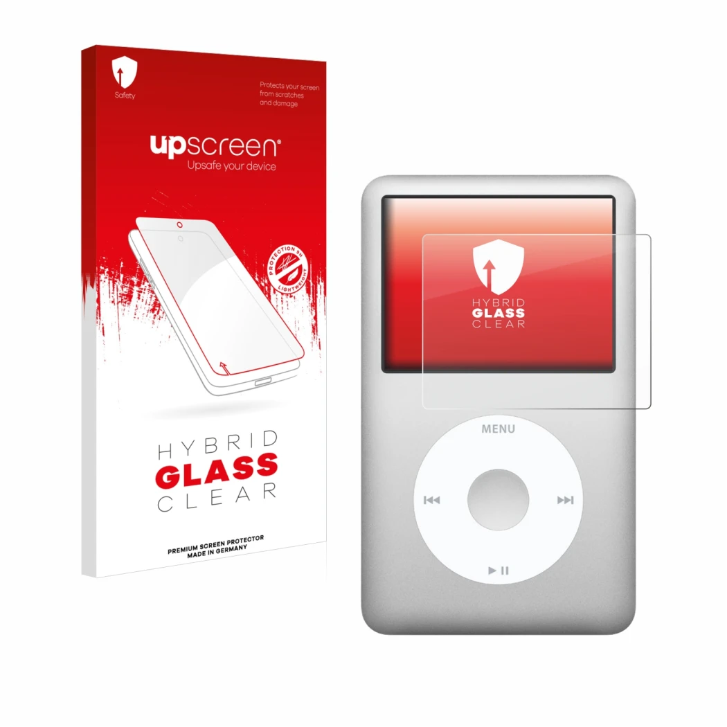 Front side of a product packaging with the brand logo upscreen. Next to it is the device Apple iPod classic 160 GB (7th Gen.) 