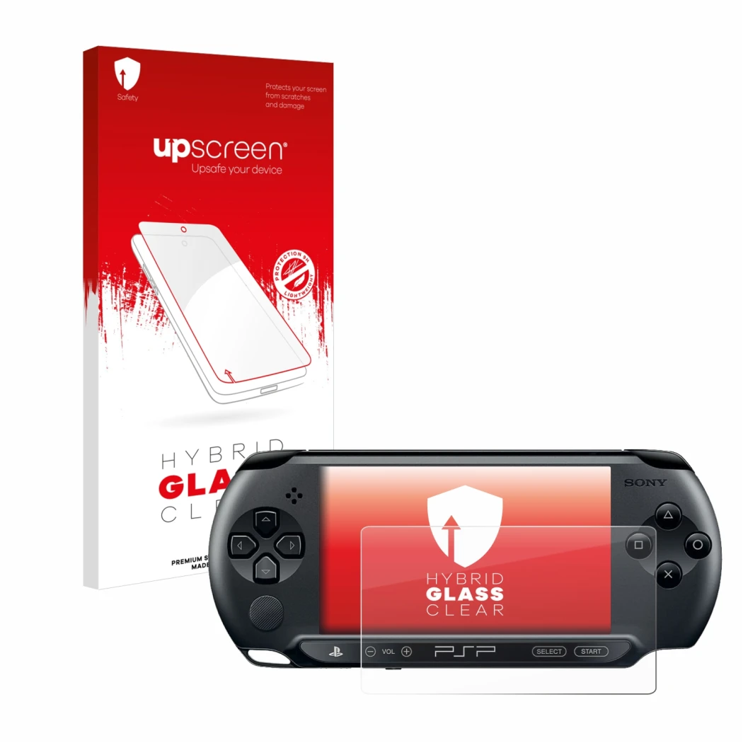 Front side of a product packaging with the brand logo upscreen. Next to it is the device Sony PSP 1004 shown with the correspo