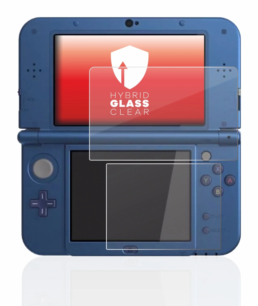 Image of the device Nintendo New 3DS XL with a wide variety of screen protectors.