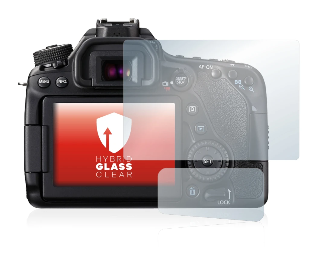Image of the device Canon EOS 80D with a wide variety of screen protectors.