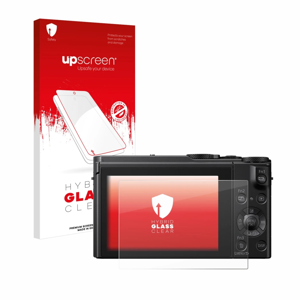 Front side of a product packaging with the brand logo upscreen. Next to it is the device Panasonic Lumix DMC-LX15 shown with t