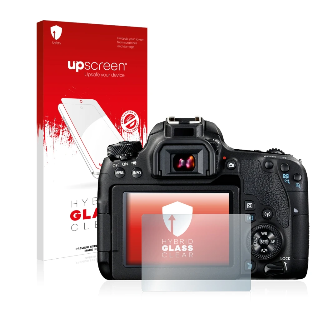 Front side of a product packaging with the brand logo upscreen. Next to it is the device Canon EOS 77D shown with the correspo