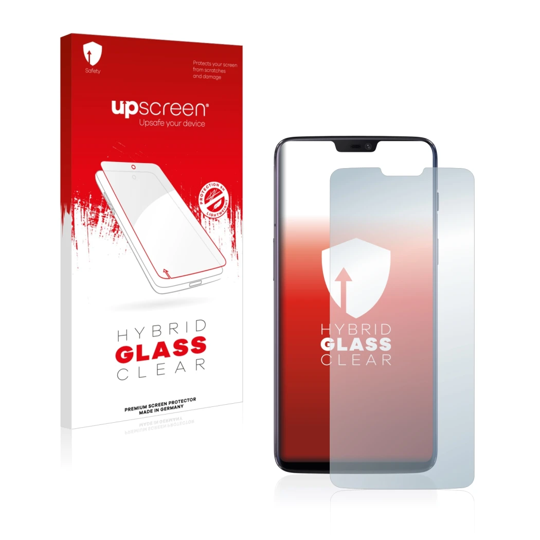 Front side of a product packaging with the brand logo upscreen. Next to it is the device OnePlus 6 shown with the correspondin