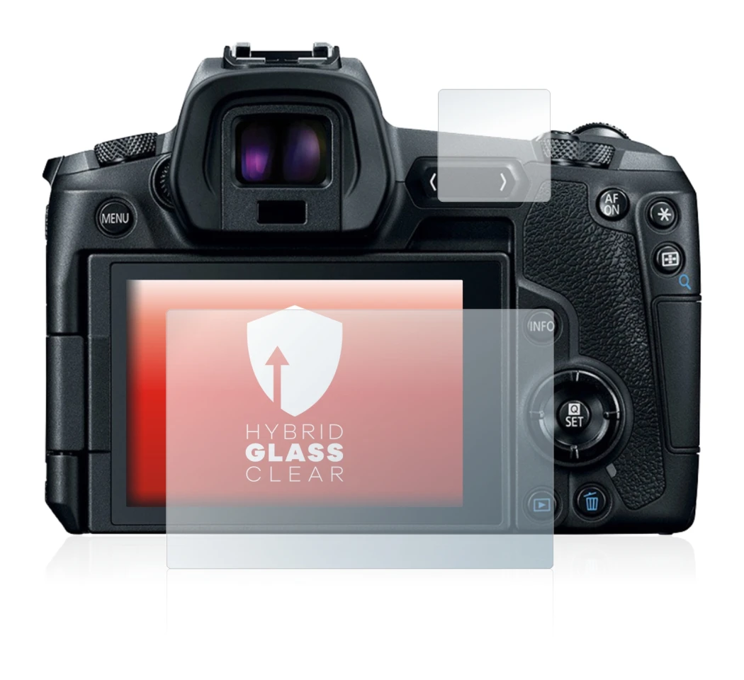 Image of the device Canon EOS R with a wide variety of screen protectors.