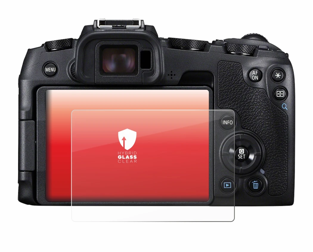 Image of the device Canon EOS RP with a wide variety of screen protectors.