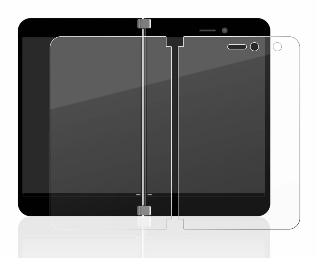 Image of the device Microsoft Surface Duo with a wide variety of screen protectors.