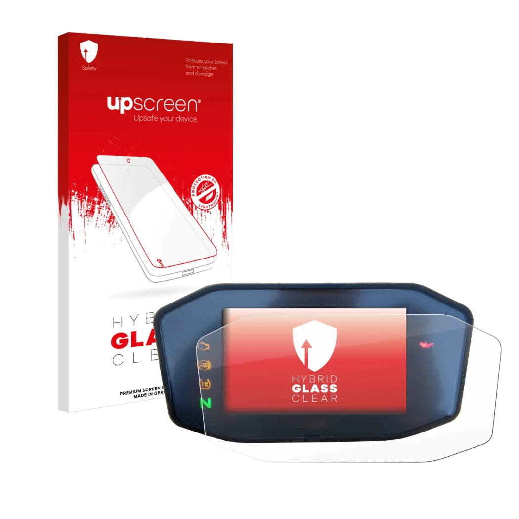 Front side of a product packaging with the brand logo upscreen. Next to it is the device KTM 890 Duke R 2020 TFT Screen shown